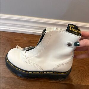 Dr. Martens White Leather Boots with Silver Zipper
